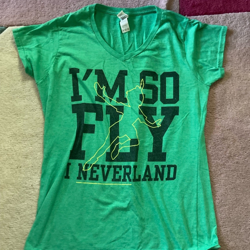 Gildan Green Womens T-Shirt with Neverland Graphic